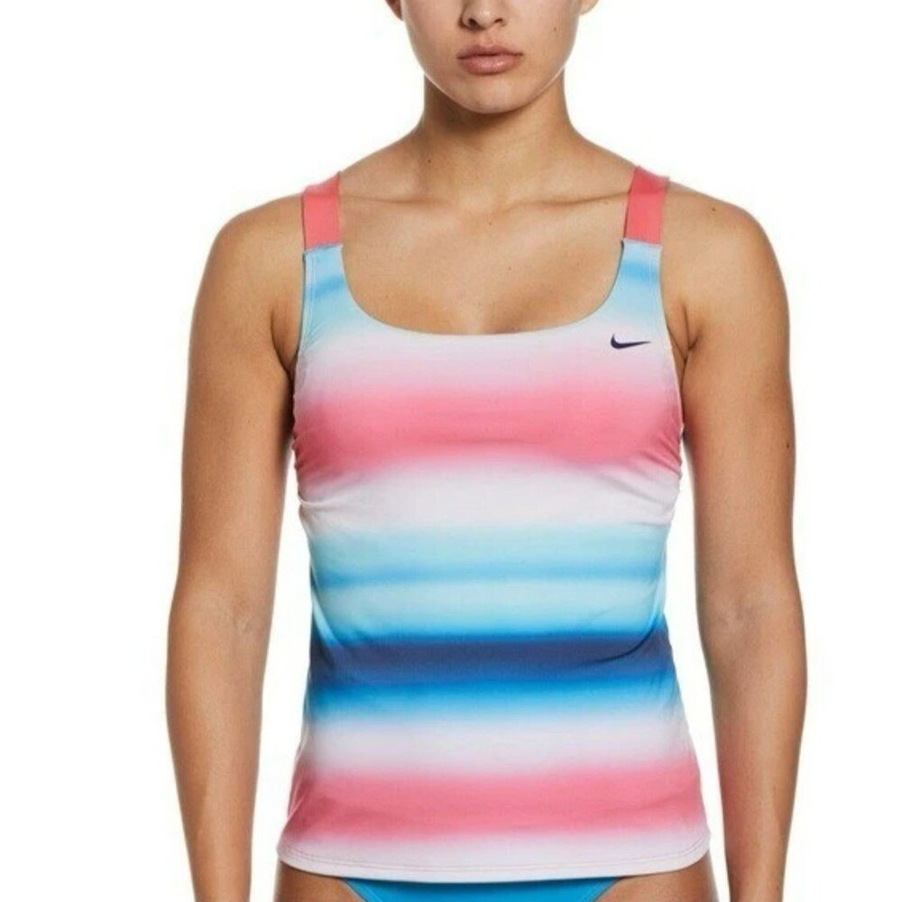 NWT Nike Horizon Striped V-Back Tankini Top Size L Women